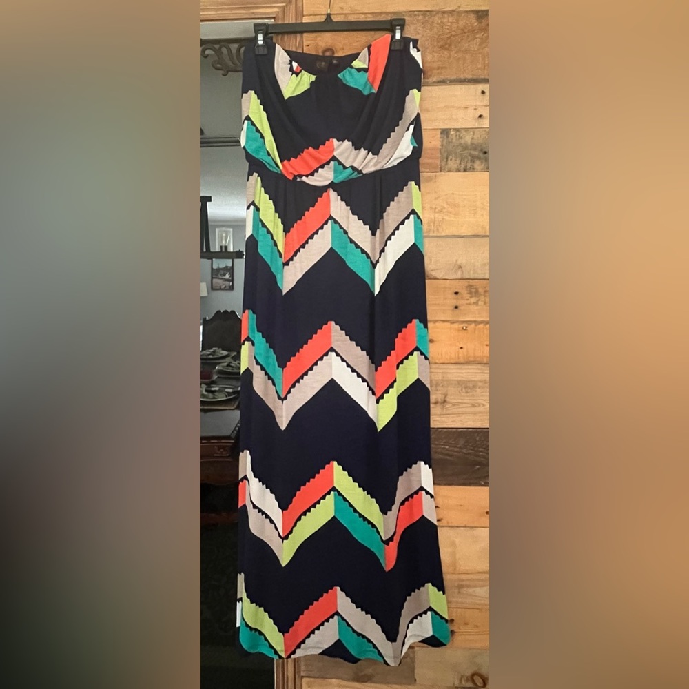 Chevron print, multi color halter maxi dress
